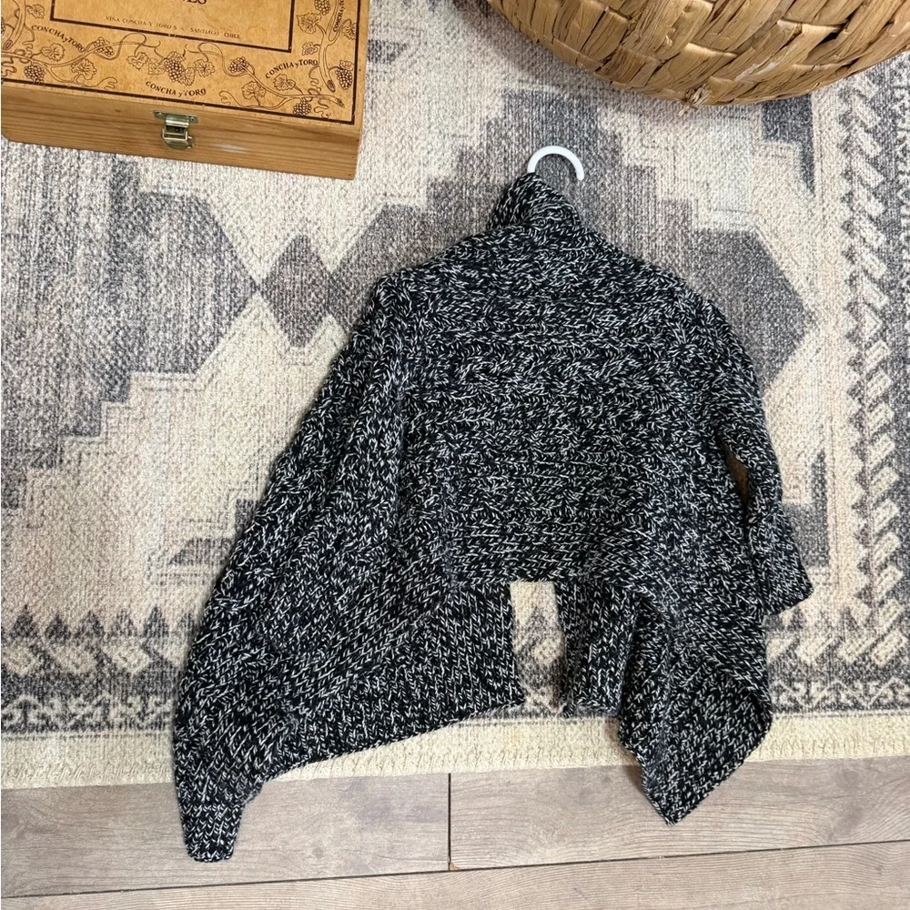 Ralph Lauren Toddler Girl Chunky Knit Black & White Marled Shawl-Collar Cardigan